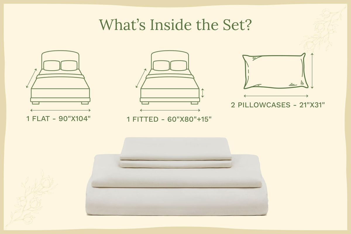 Cotton Sheets Set - 100% GOTS Certified Organic Cotton, Chemical-Free, 400 Thread Count, Deep Pocket, Soft