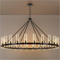 Inspired Ravelle Style 70 Inch Black Wagon Wheel Chandelier with Glass Shade, 24 Lights, Modern Farmhouse Style, Ideal for Dining Room, Kitchen, Entryways