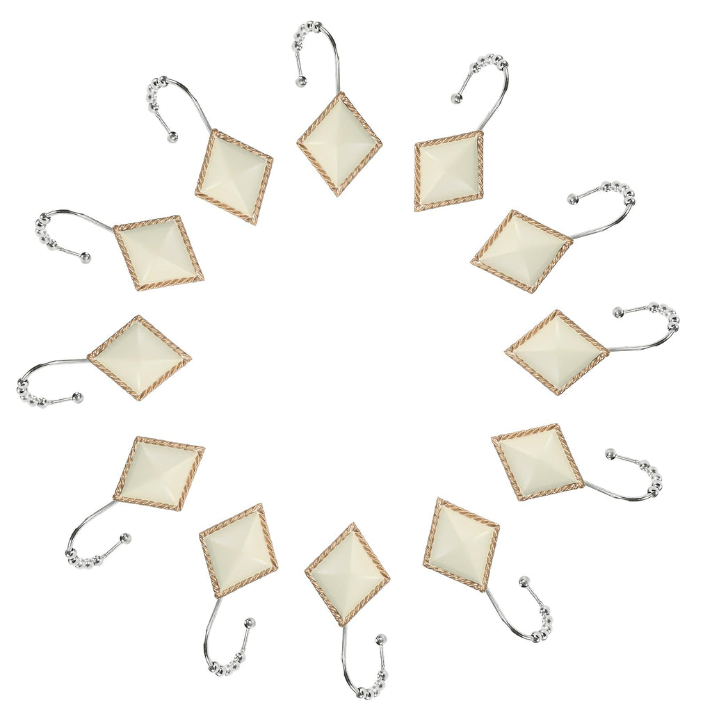 Corinthia Decorative Yellow Shower Curtain Hooks, Roller Ring Balls Designed Gold Hooks Curtains, Set of 12