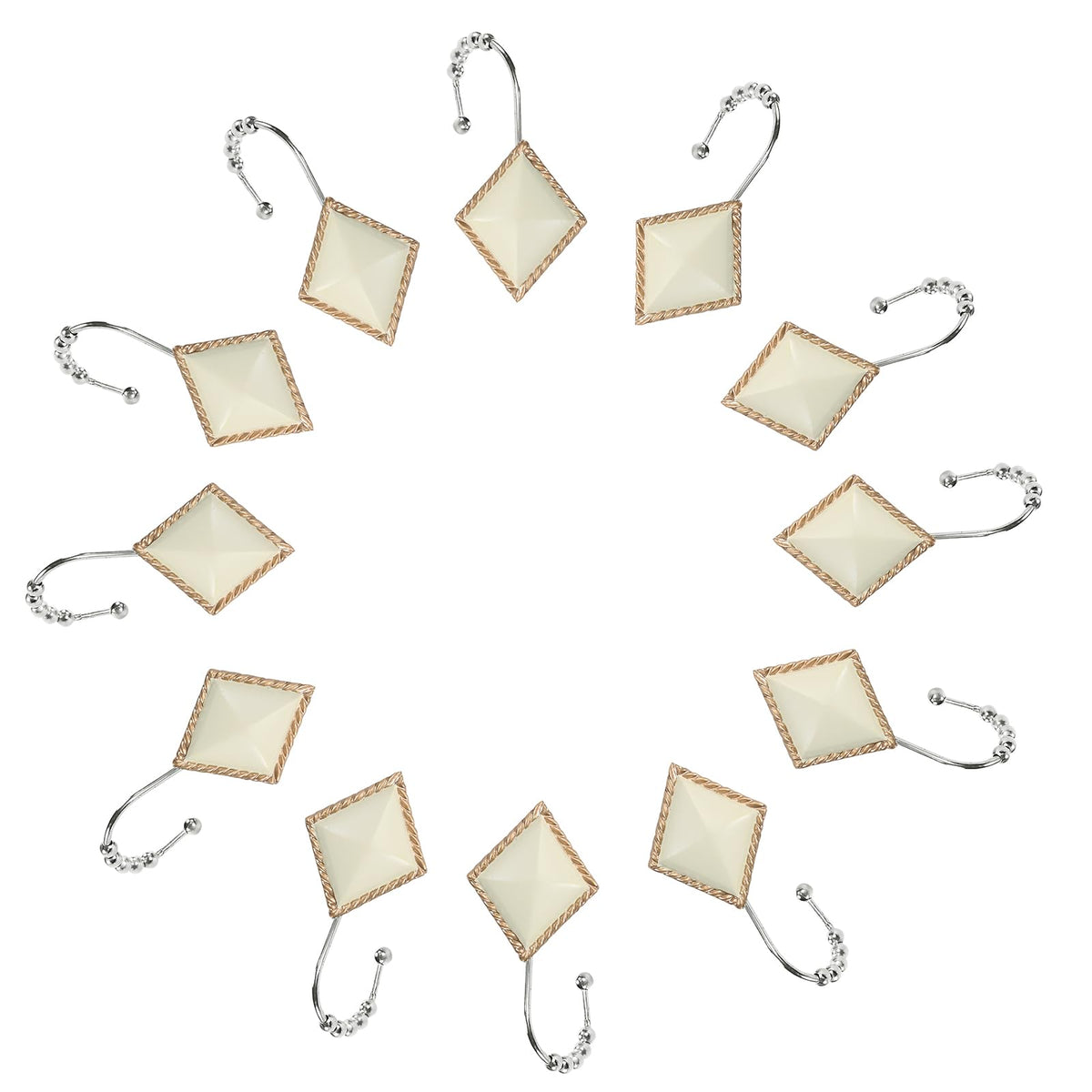 Corinthia Decorative Yellow Shower Curtain Hooks, Roller Ring Balls Designed Gold Hooks Curtains, Set of 12
