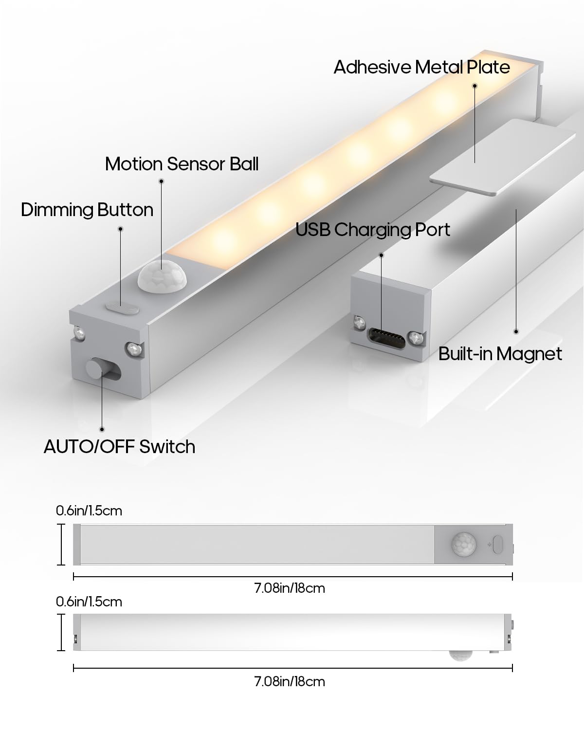 7" Under Cabinet Lighting with Charging Station, 6 Pack