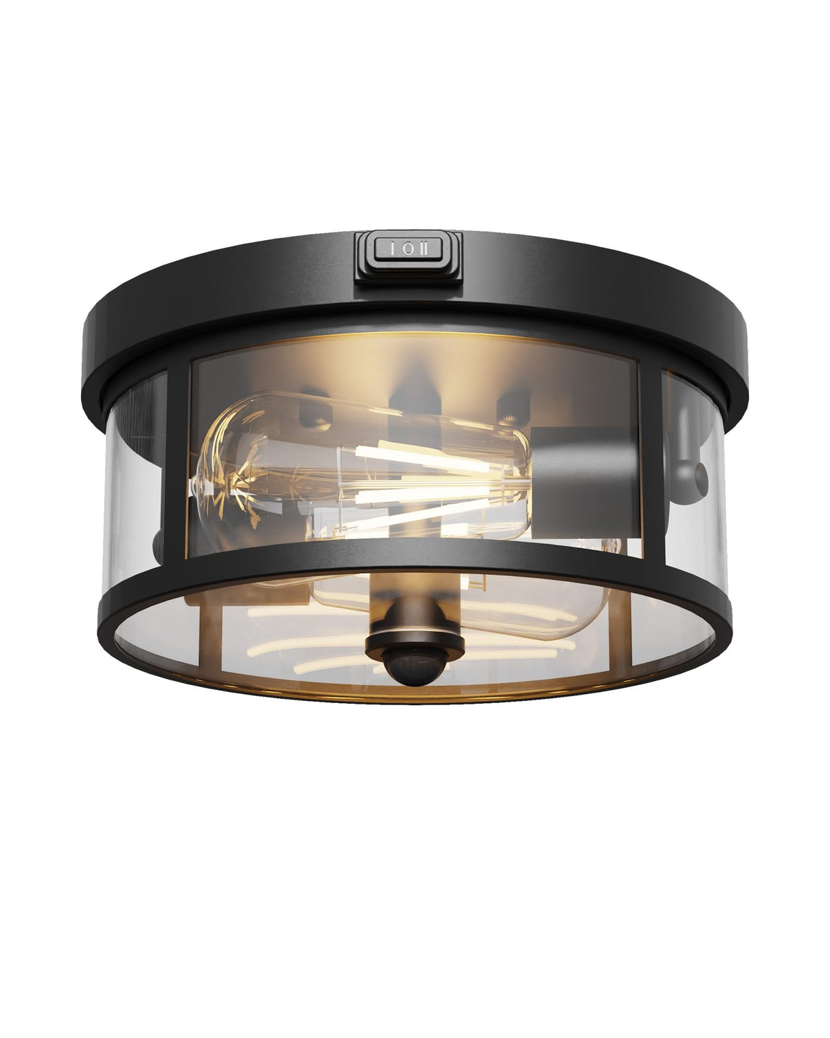 Outdoor Ceiling Light with Motion Sensor 9.3in - Porch Lights Outdoor, E26 Base, Flush Mount, 360° Detection, 3 Modes