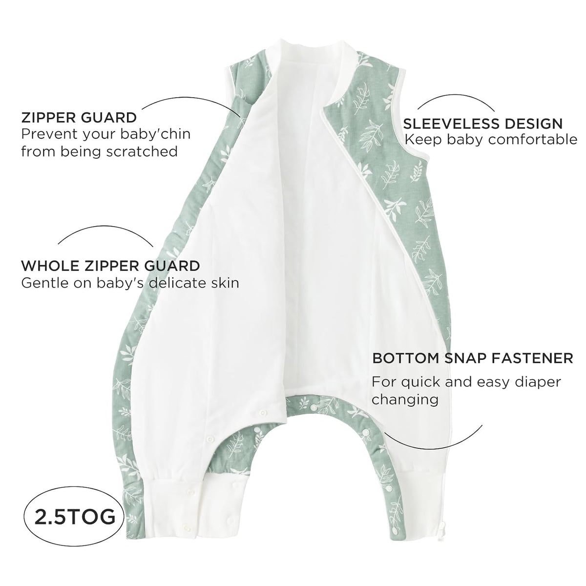 2.5 TOG Toddler Sleep Bag 100% Cotton Winter Side Open Zipper Baby Sleep Sack with Feet, Warm Toddler