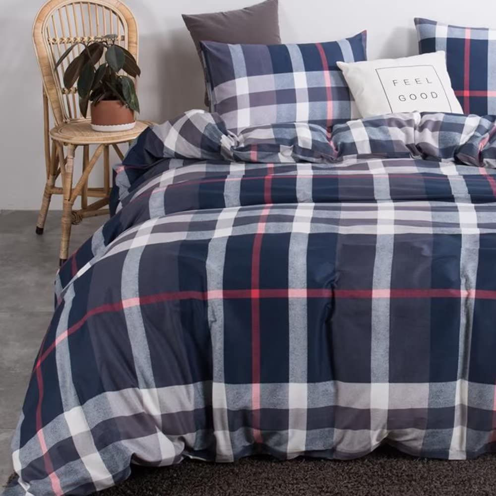 Navy Blue Plaid Comforter Boho Blue Tartan Geometric Bed