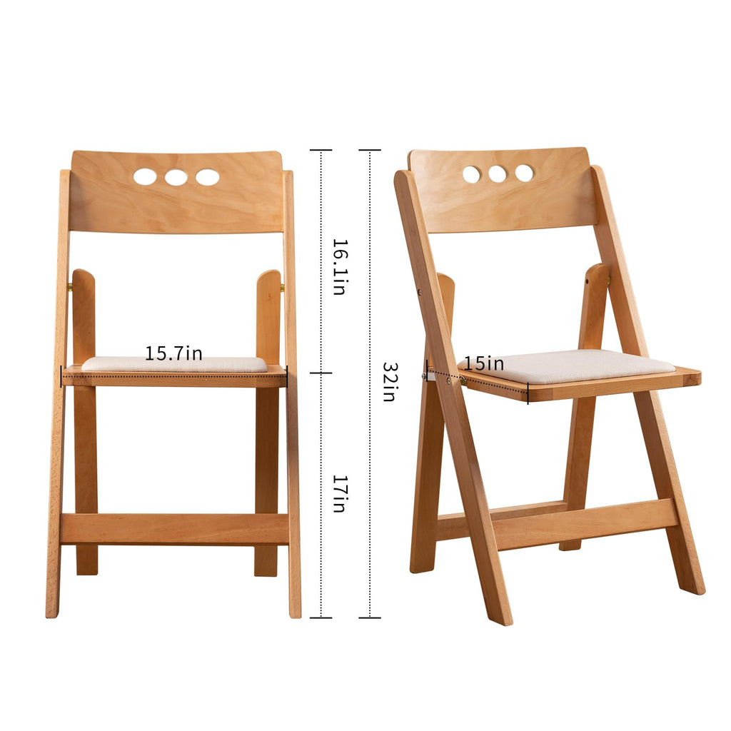 Wooden Folding Chair, Round Hole backrest, Natural Color, Set of 4
