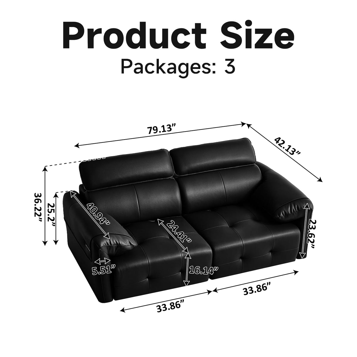 Genuine Leather Electric Pull Out Couch, Power Reclining Sofa with Adjustable Headrests | Extendable Footrest | USB &