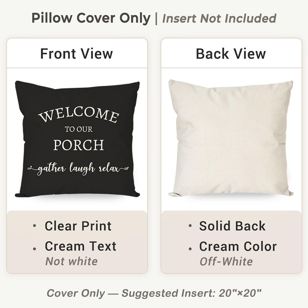 Outdoor Throw Pillow Covers 20x20 Inch Set of 2, Black