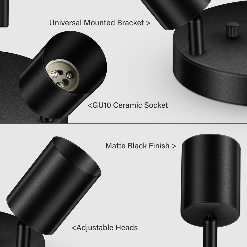 LED 3 Light Track Lighting Kit, LED Track Lighting Fixtures, Black Round Ceiling Spot Lighting, Flexibly Rotatable