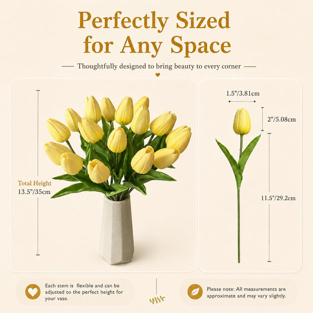 20 Stems Light Yellow Artificial Tulip Flowers Centerpiece