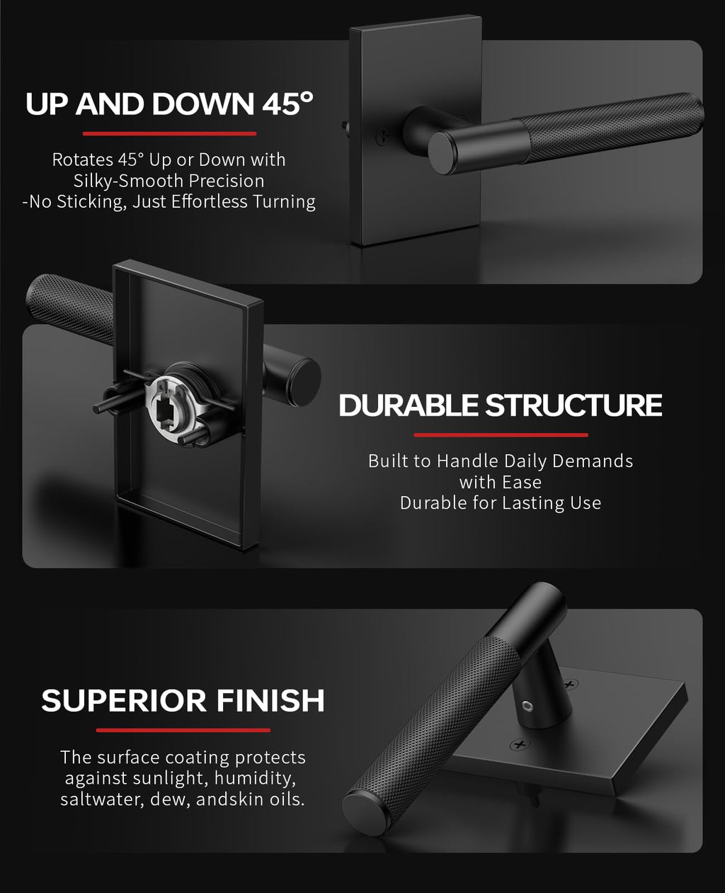Matte Black Solid Heavy-Duty Knurled Front Door Handle Set with Deadbolt, Architectural Grade Modern Entry Door