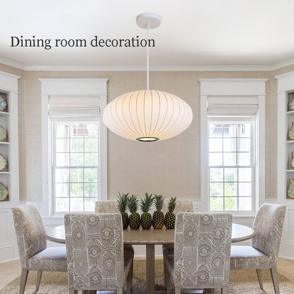 Inspired Nelson Style Italian Silk Pendant Light, 19.7in White Bubble Fabric Lantern