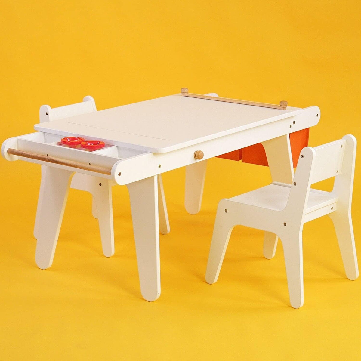 Kids Table and Chair Set, Kids Art Table with 2 Stools, Storage Bag & Paper Roll, Kids Desk & Chair Set, Craft Table