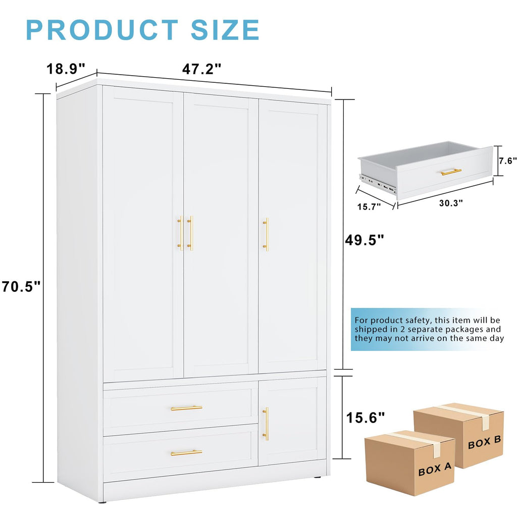 Metal Armoire Wardrobe Closet, 70.5" Bedroom Clothing Storage Cabinet