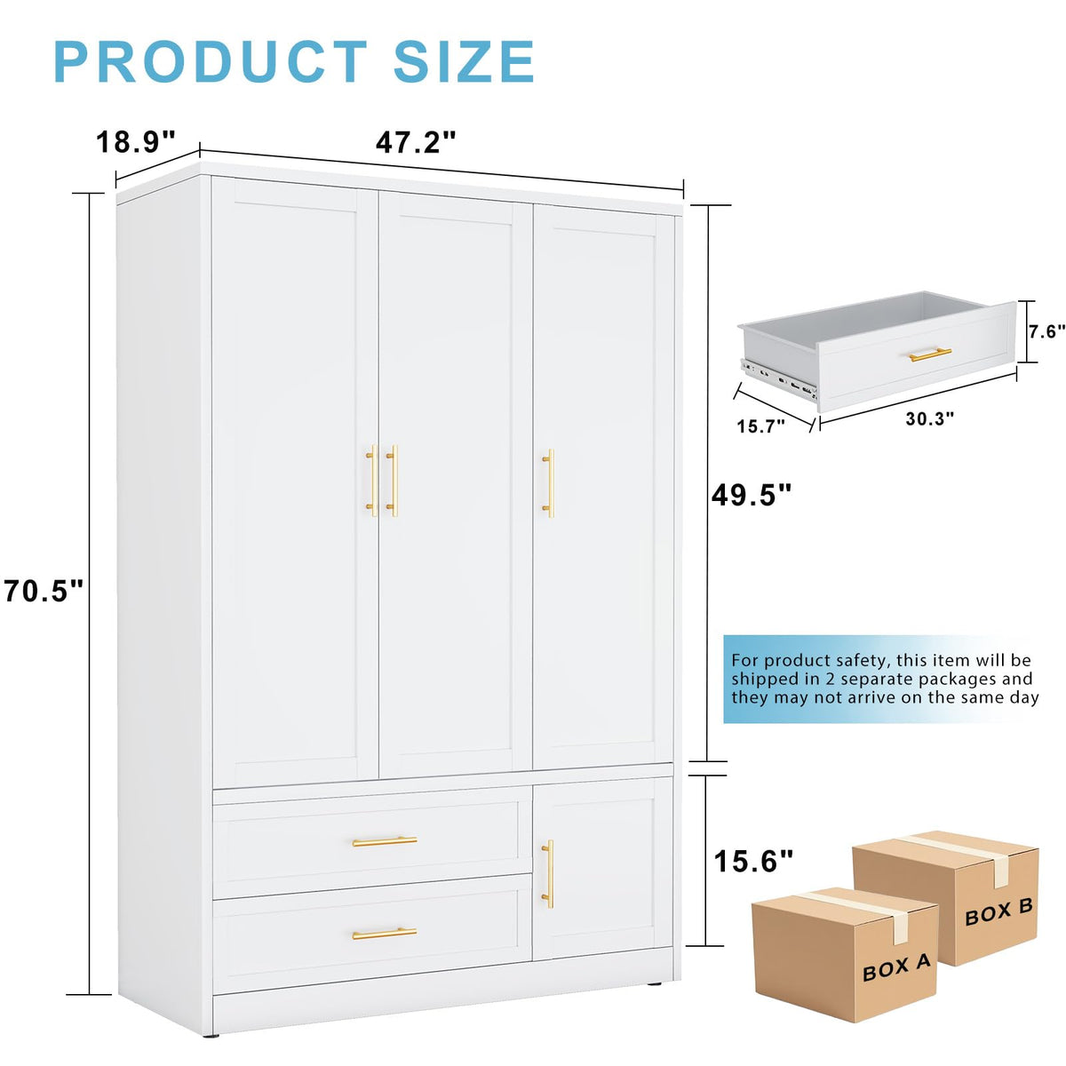 Metal Armoire Wardrobe Closet, 70.5" Bedroom Clothing Storage Cabinet