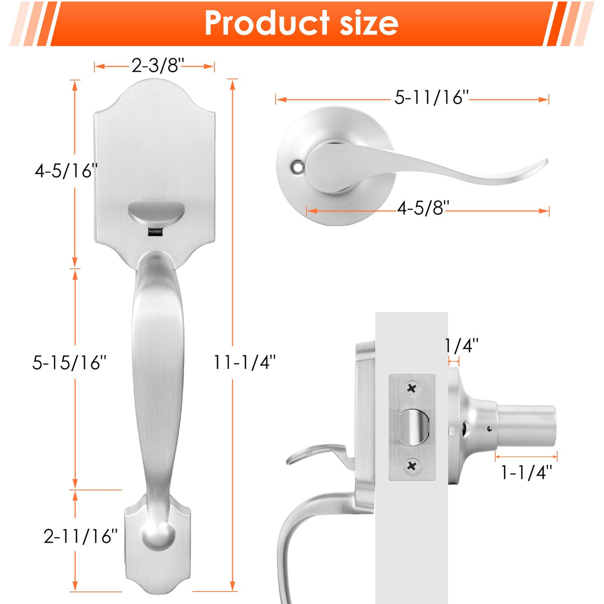 Brushed Nickel Front Door Handle, Front Entry Door Handles No Lock