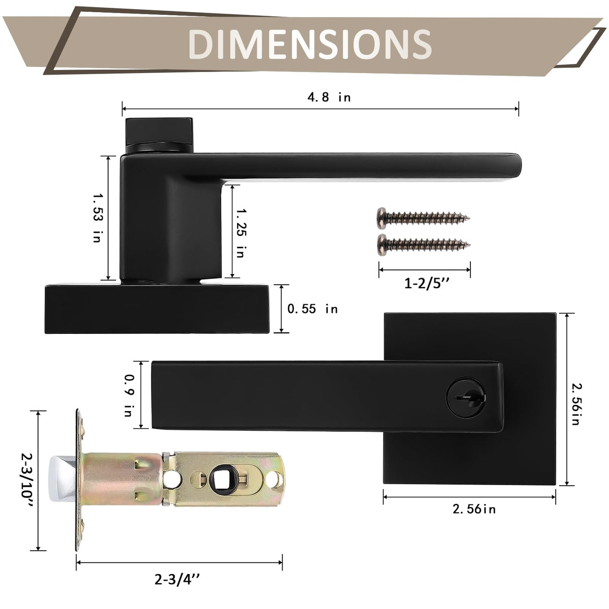 5 Pack Black Door Levers Interior Bedroom Entrance Door knobs Door Lock Set One Keyway Entry Keyed Alike Same Key