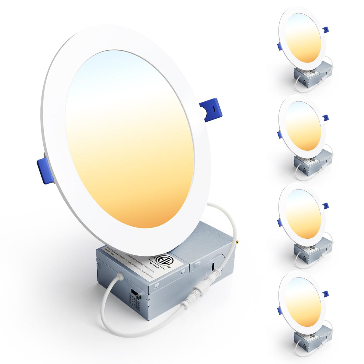 4 Pack 7 Inch LED Recessed Light, 5CCT Dimmable Canless Wafer