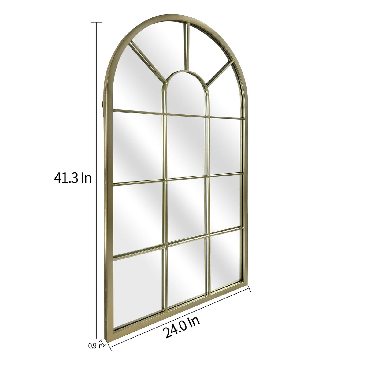 Wall Mirror Window Decorative Mirrors Arched Farmhouse Bedroom Entryway Bathroom Vanity (Gold, 41.3" x 24" x 1")