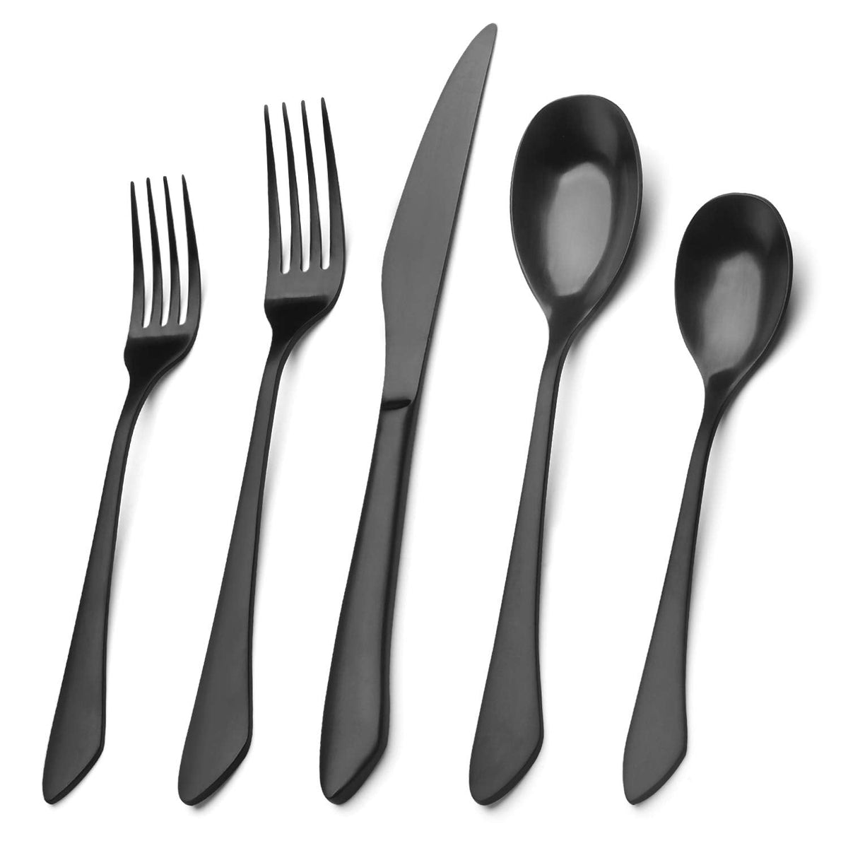 Matte Black Silverware Set, 40-Piece Stainless Steel Flatware Set Service for 8, Satin Finish Tableware Cutlery Set