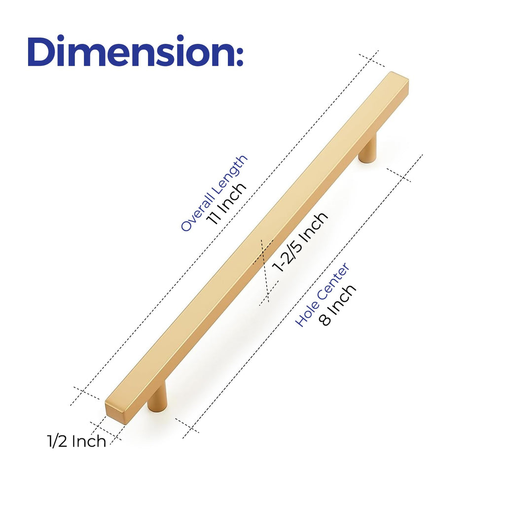 Champagne Gold Handles Square Cabinet Hardware 8 Inch 5 Pack