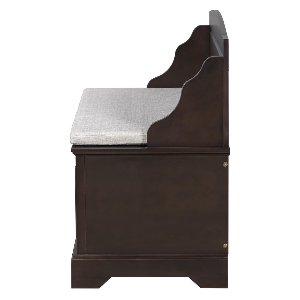 Farmhouse Storage Bench, Wood Entryway Storage Bench Shoe Bench with Removable Cushion