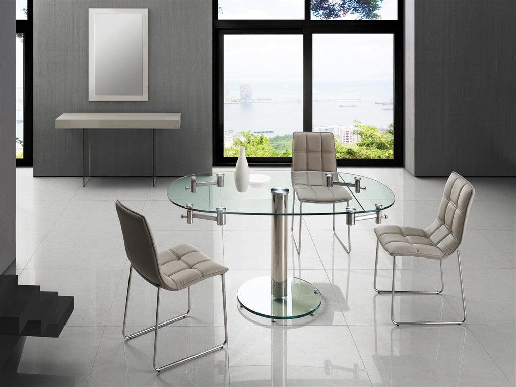 THAO Stainless Steel/Clear Glass Extendable Dining Table by