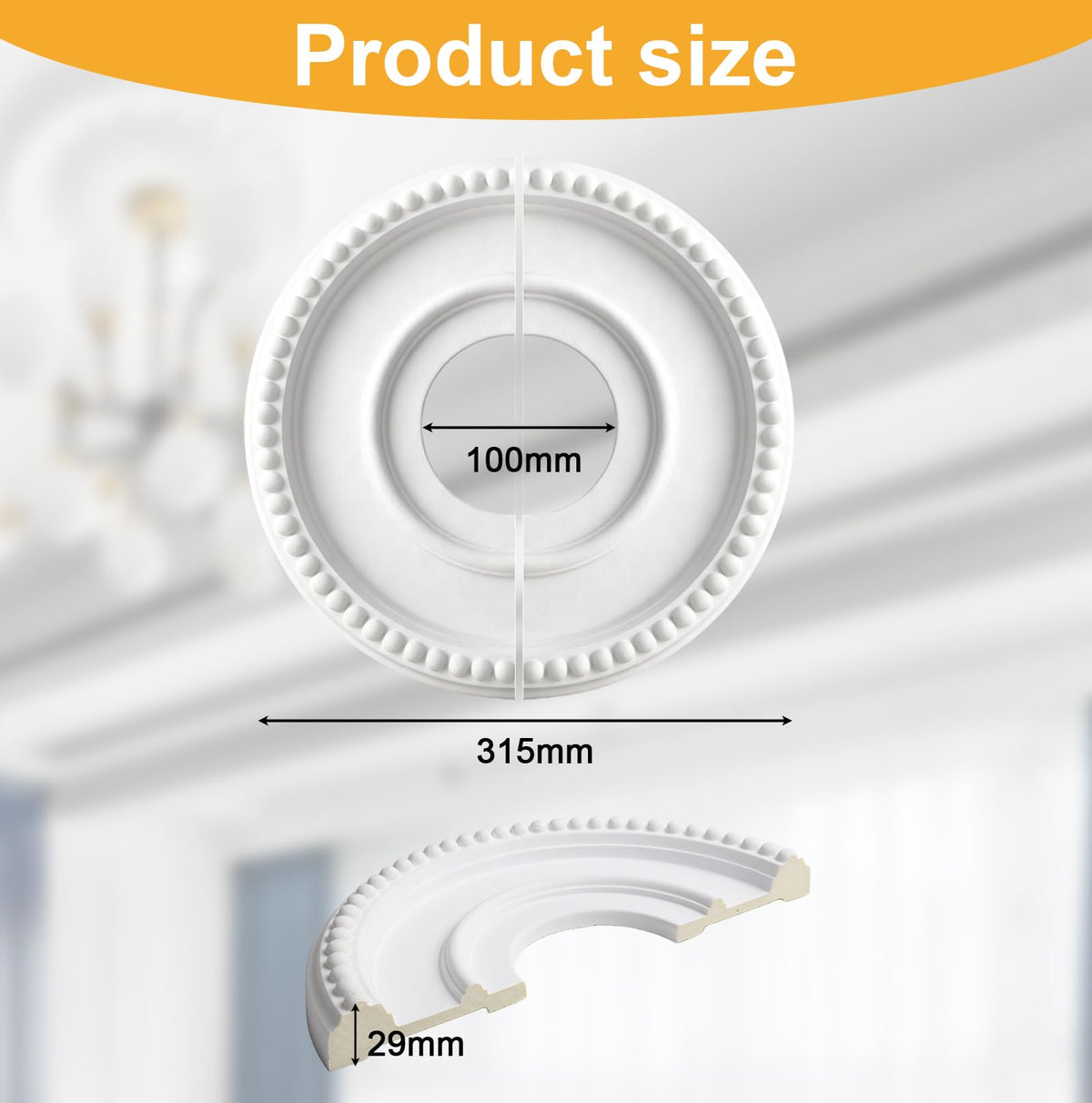 Molded Split Ceiling Medallion for Light Fixtures and Ceiling Fans, 12.4"OD 3.94"ID | Covering up messy