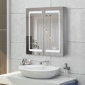 Stainless Steel LED Medicine Cabinet,Bathroom Mirror Cabinet with Light,3 Color,Dimmable,Equipped with Defogger,USB