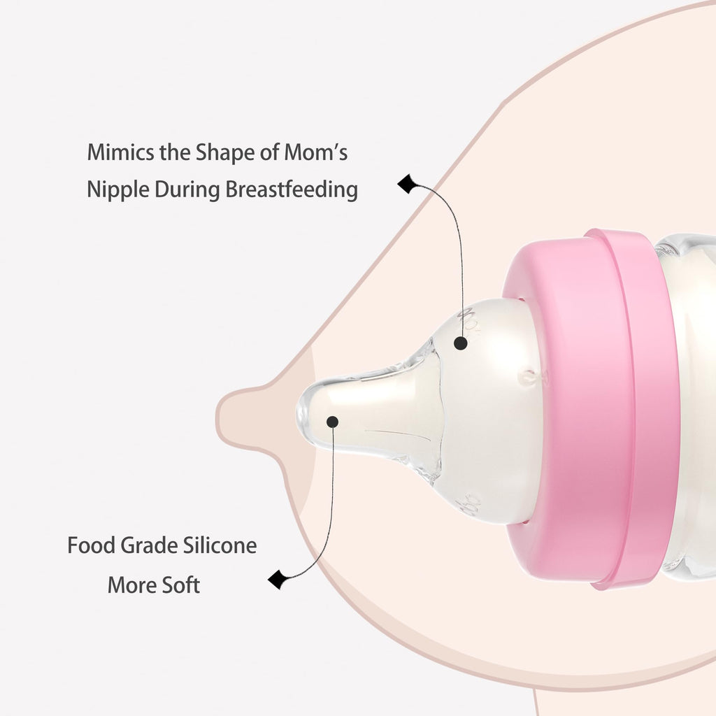 Glass Baby Bottles with Slow Flow Nipple, Newborn Anti-Colic Baby Bottles for 0+ Months, Wide Neck Feeding Bottle