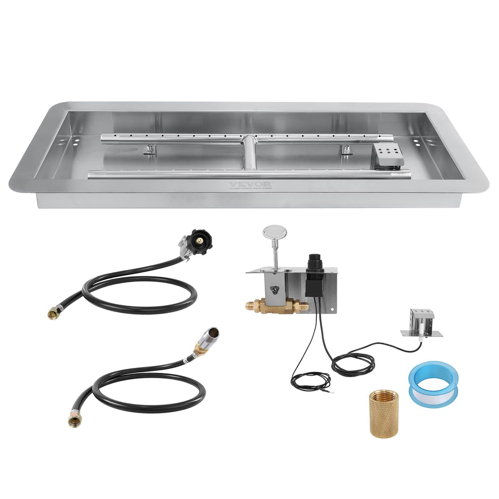 36 x 12 inch Drop-in Fire Pit Pan, Rectangular Stainless Steel Fire Pit Burner Kit, Propane Fire Pan 150, 000 BTU with