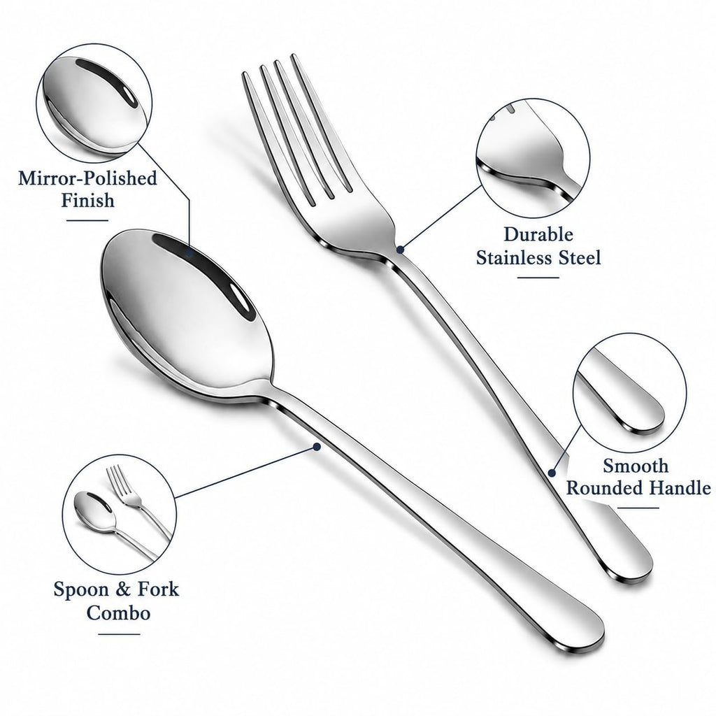 16-Piece Silverware Set for 8, 8.1-Inch Stainless Steel Dinner Forks and Spoons, Heavy Duty Mirror Polished Flatware