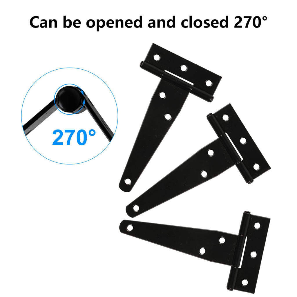 16 Pack 4 Inch T Strap Hinges Heavy Duty Black Outdoor Tee Hinge
