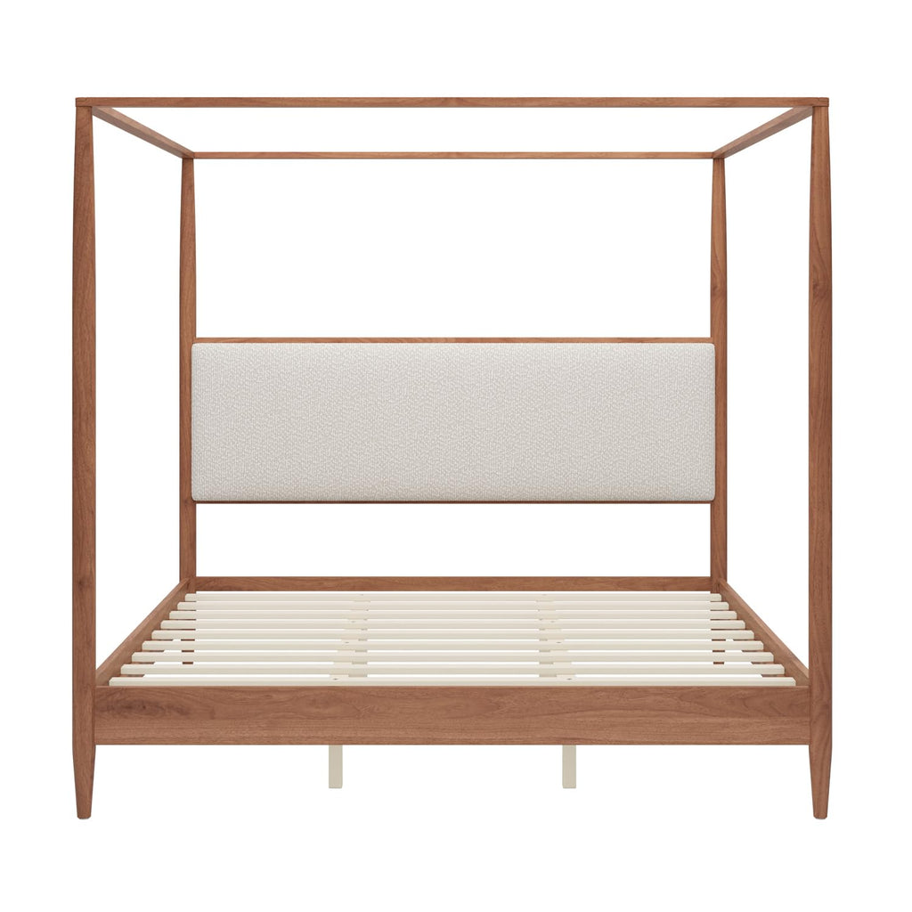 Wood Canopy Bed Frame, Walnut Vintage Four-Posters Platform Bed