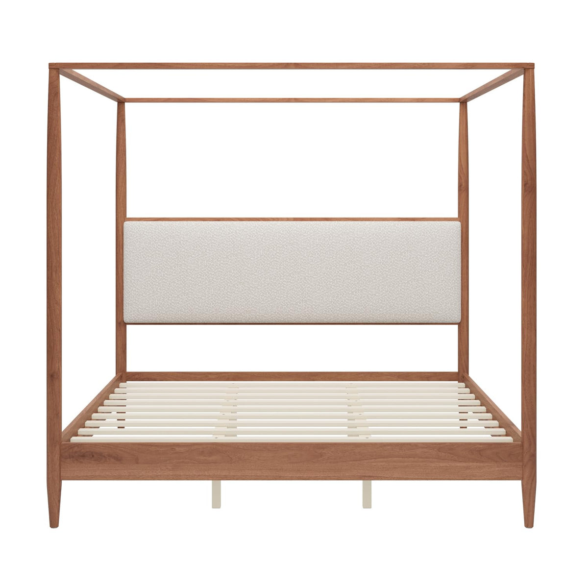 Wood Canopy Bed Frame, Walnut Vintage Four-Posters Platform Bed