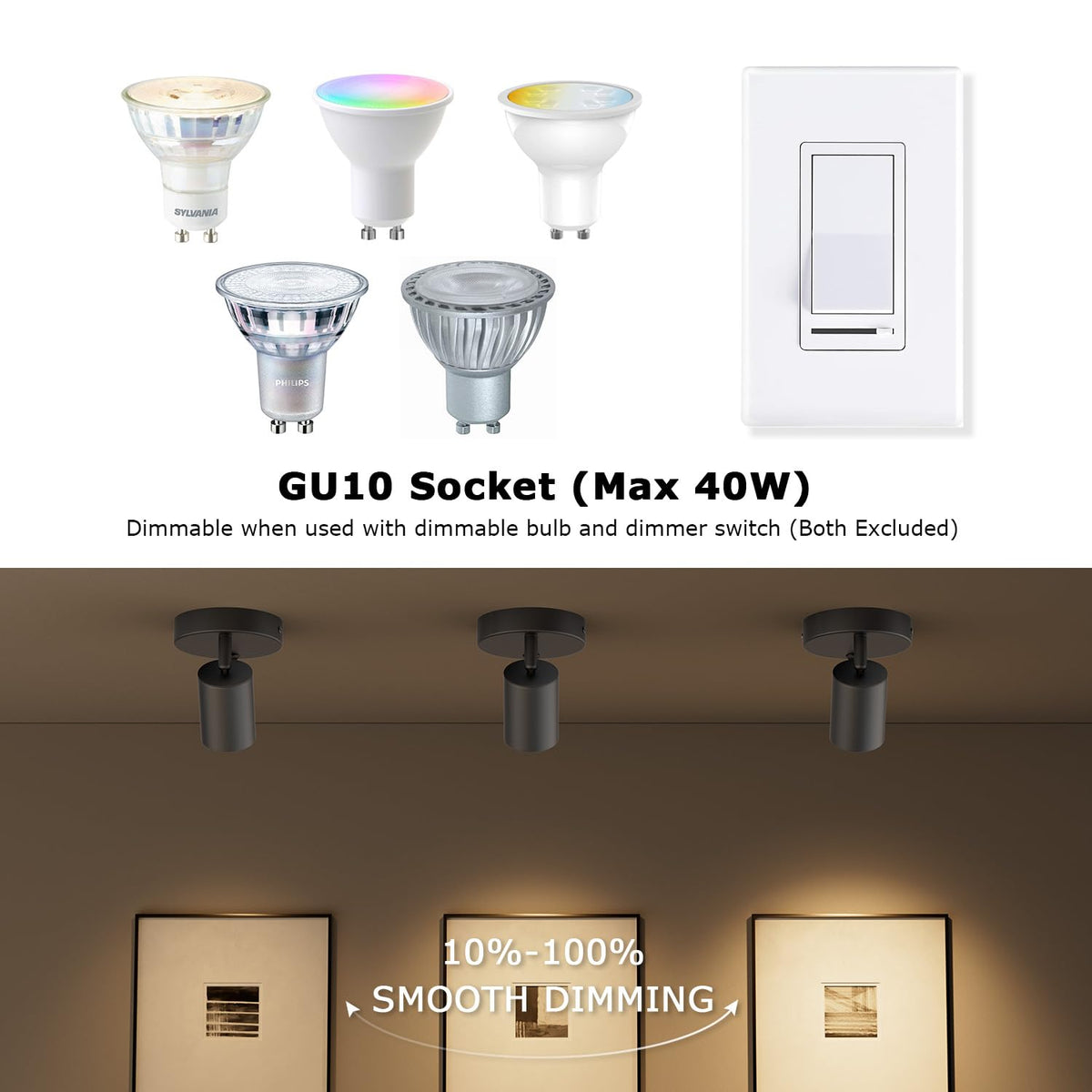 Directional Flush Mount Spot Light Dimmable Ceiling Spotlight Indoor LED Spot Lights Adjustable Wall Spotlight