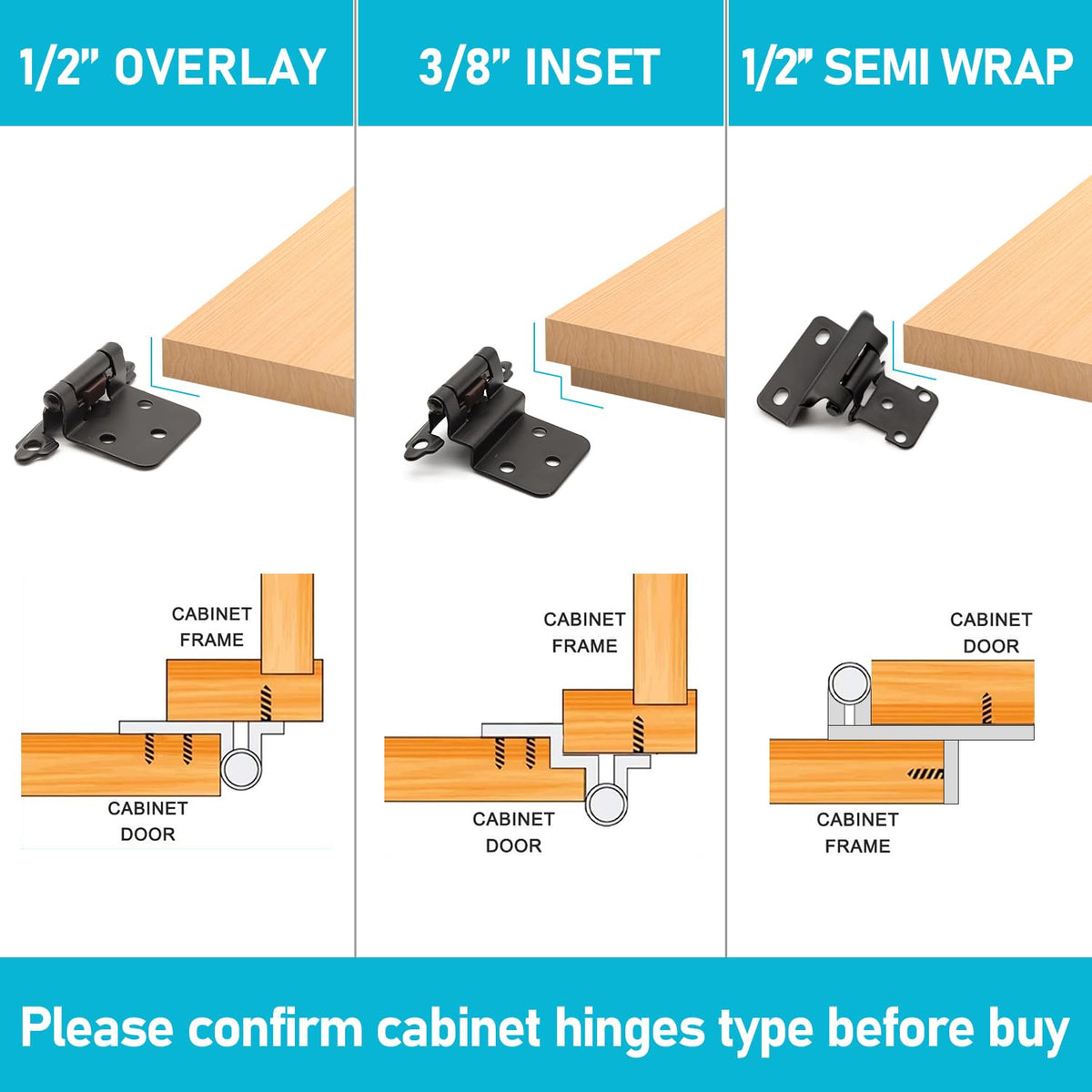 20 Pack (10 Pairs) 1/2 Inch Overlay Semi Partial Wrap Hinges Matte Black