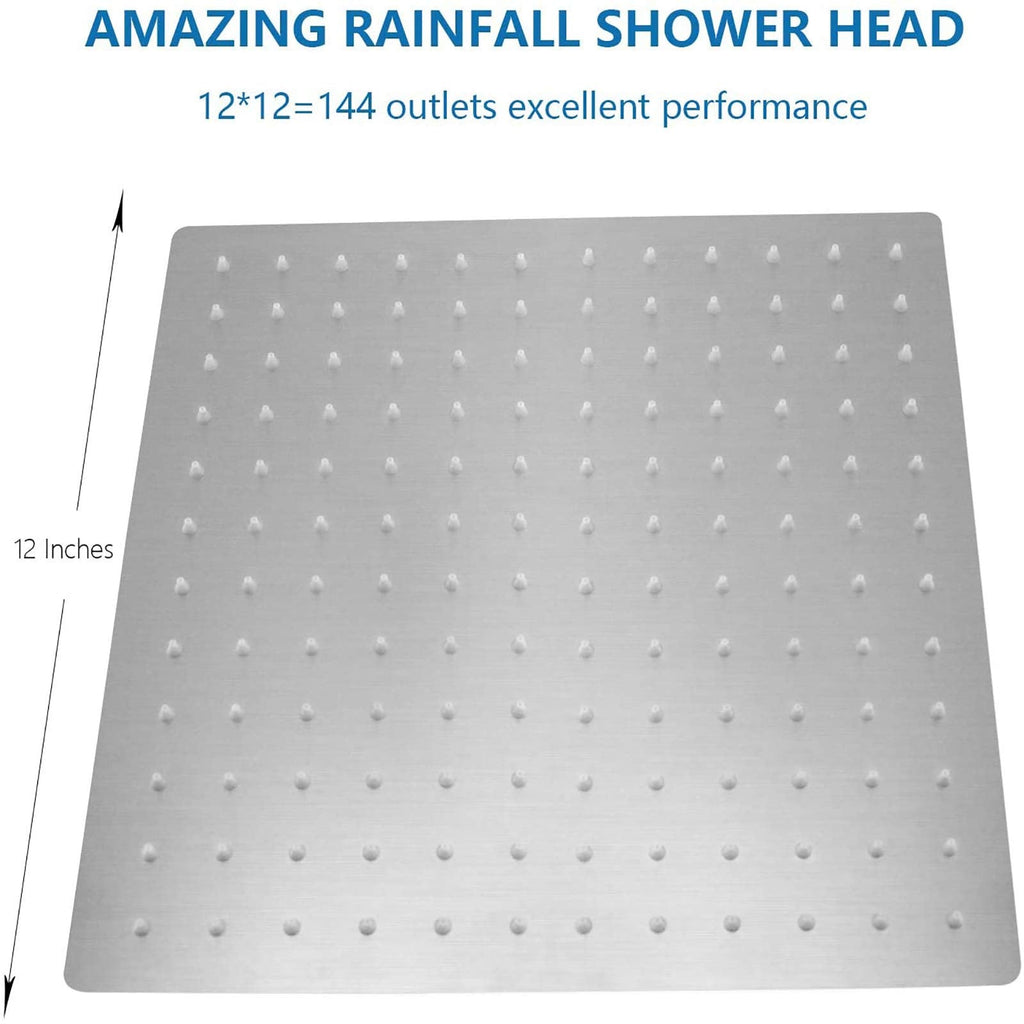 High Pressure Large Stainless Steel Square Rain ShowerHead With Shower Arm Waterfall Full Body Coverage Easy to Clean