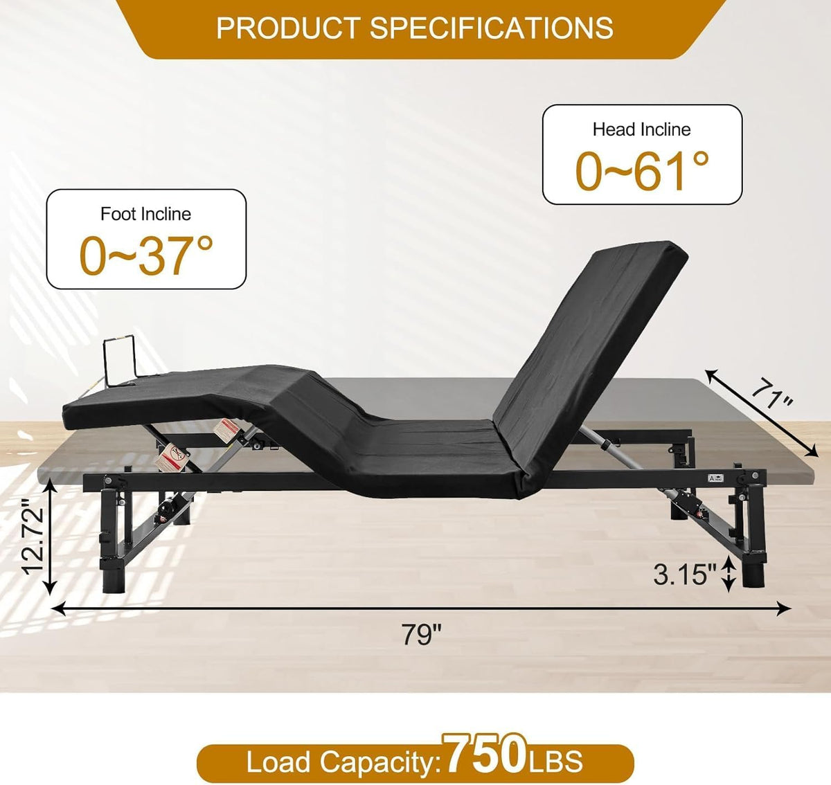 King Adjustable Bed Frame with Remote, Head & Foot Incline, Zero Gravity, 4 USB Ports & Under-Bed Nightlight, Quiet