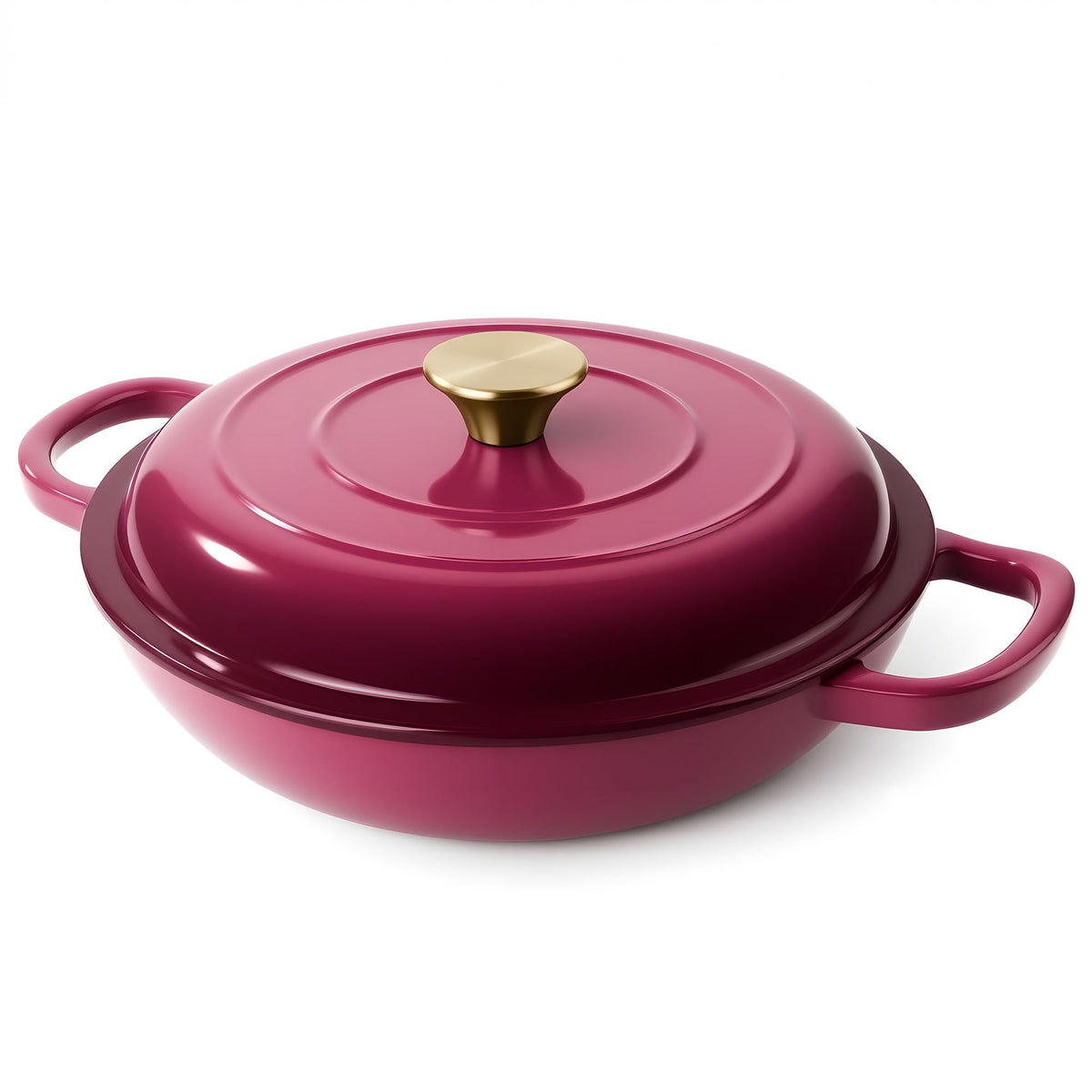 Vintage Style 3 Quart Enameled Cast Iron Braiser, Non Stick Enameled Cast Iron Skillet with Lid, Dutch Oven Skillet