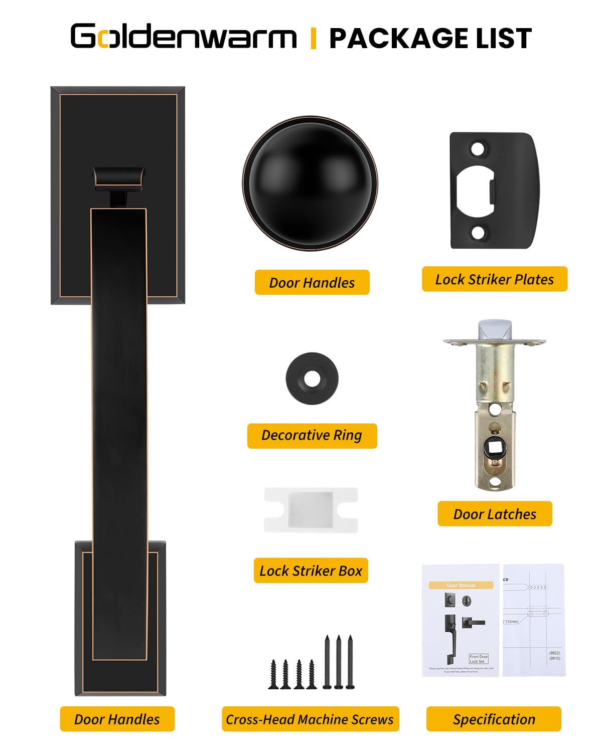 Front Door Handle, Oil Rubbed Bronze Entry Door Handle No Lock