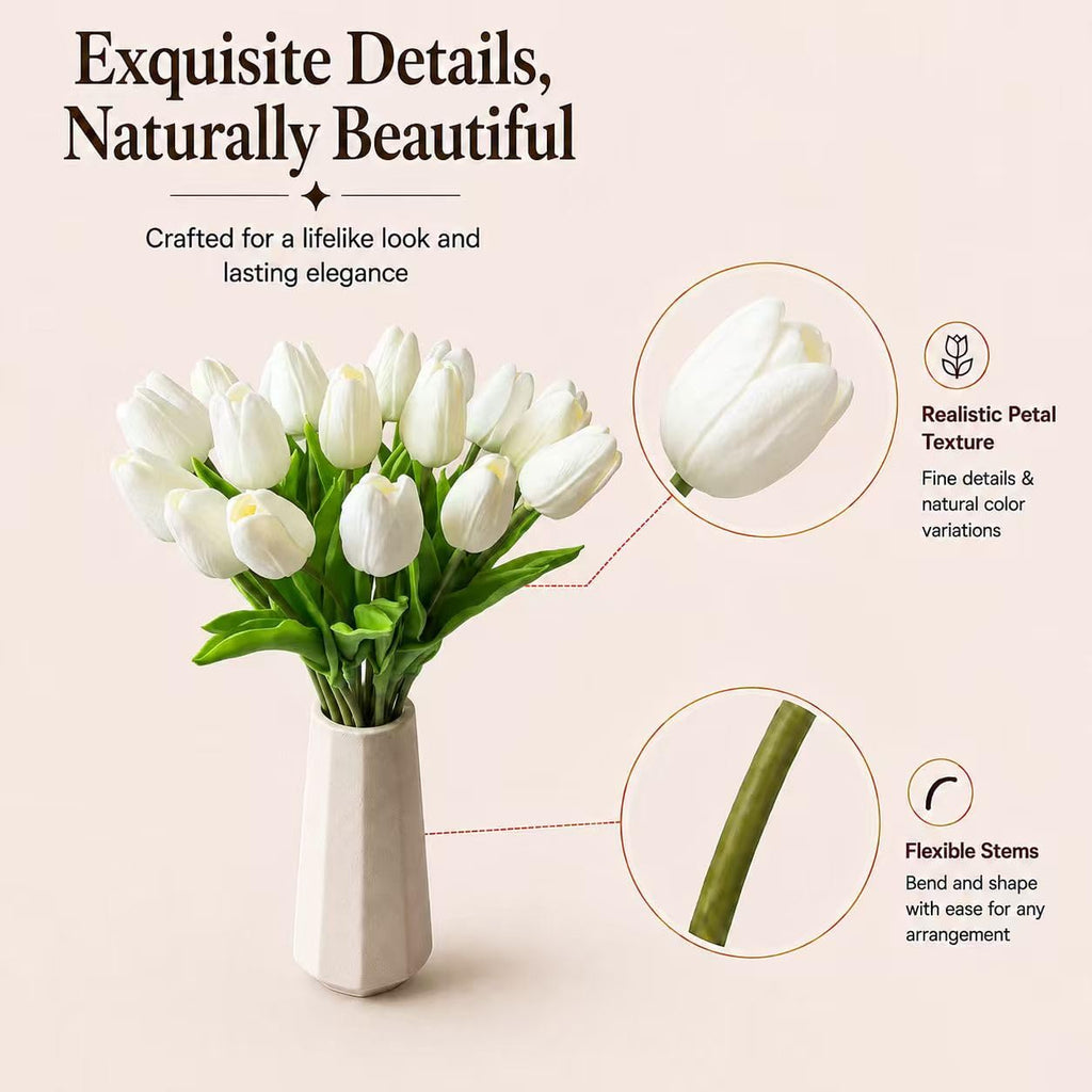 20 Stems White Artificial Tulip Flowers Centerpieces