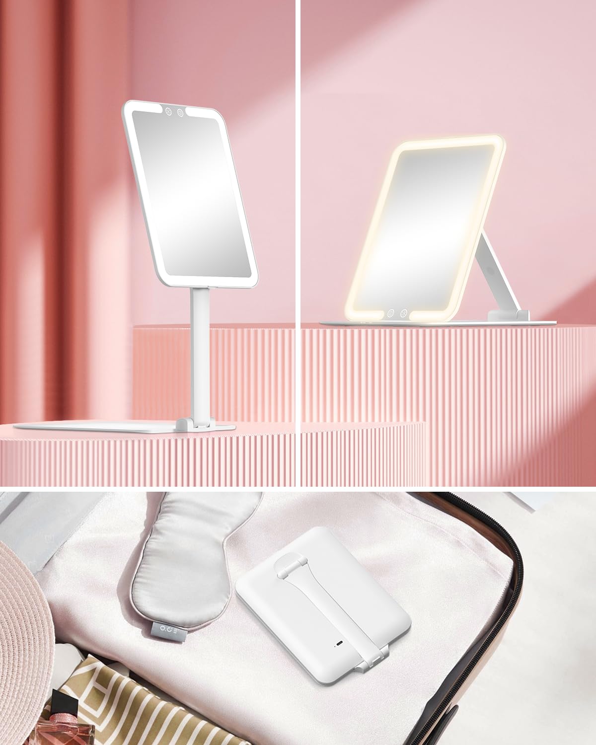 Travel Makeup Mirror with Lights and Magnification 10X, White
