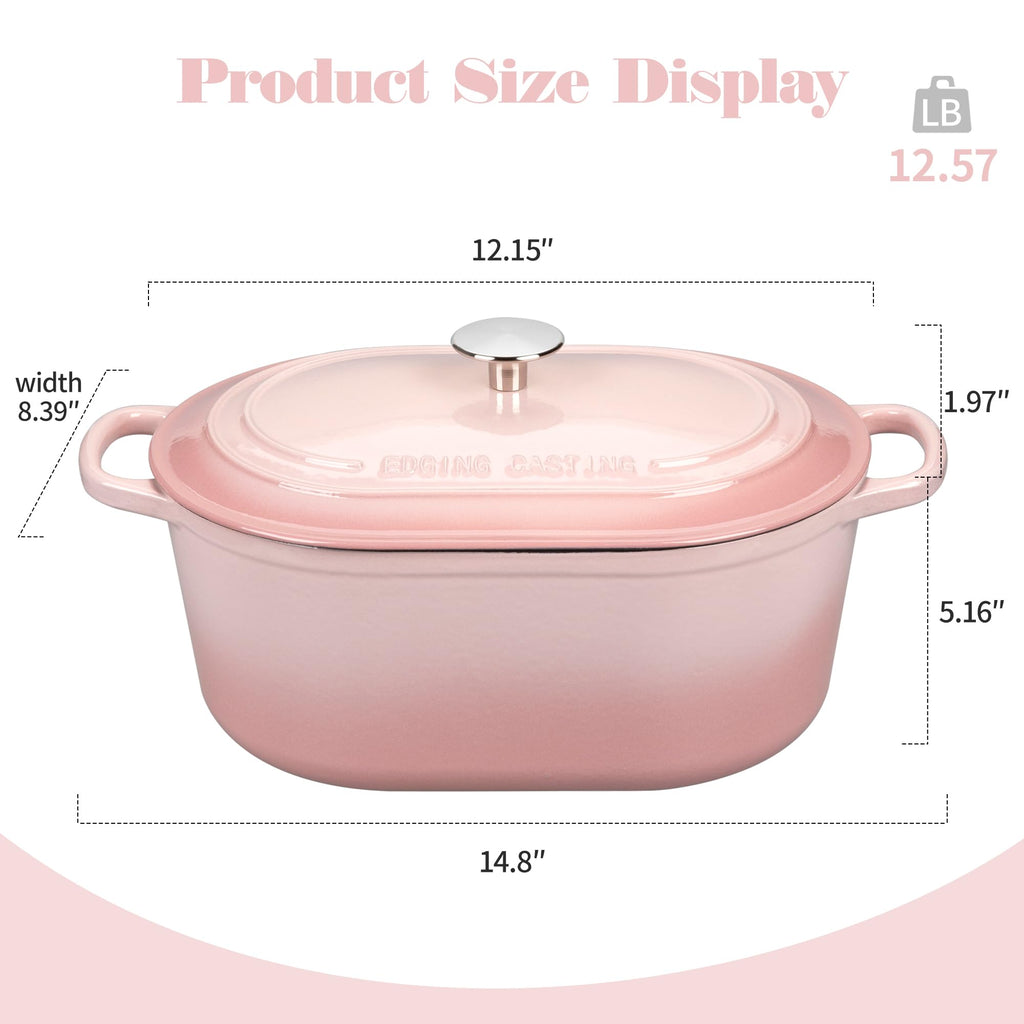 Enameled Cast Iron Oval Dutch Oven, 6QT, Pink