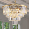 Gold-Plated 4-Tier Crystal Chandelier, Luxe Layered Fixture for Dining and Entry
