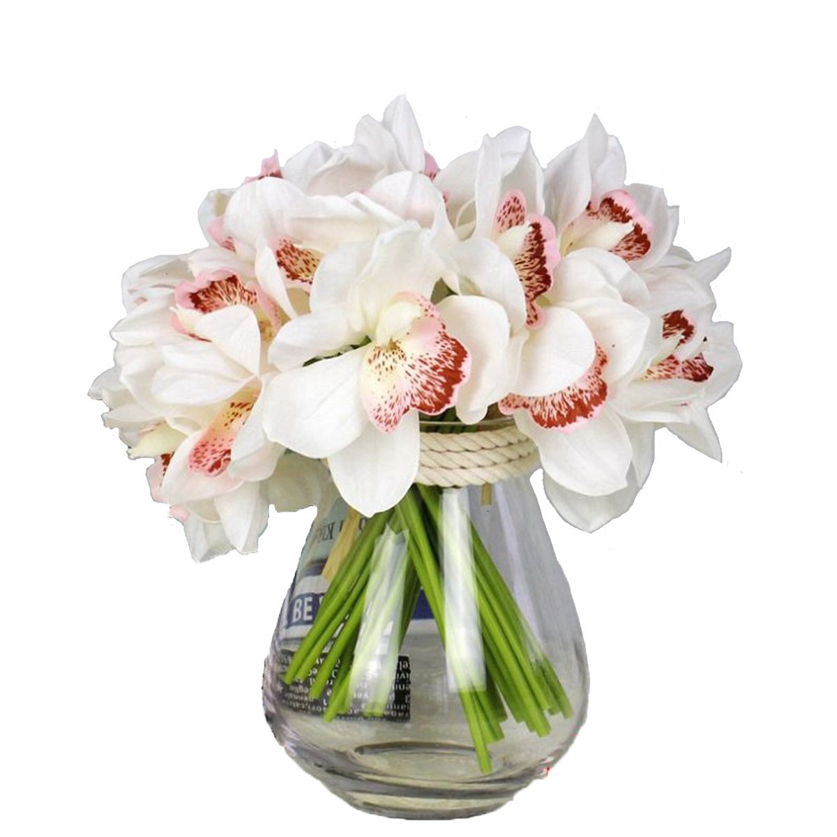 12 PCS High Quaulity Latex Real Touch Cymbidium Orchid Artificial Flower Bouquet for Wedding Holiday Bridal Bouquet