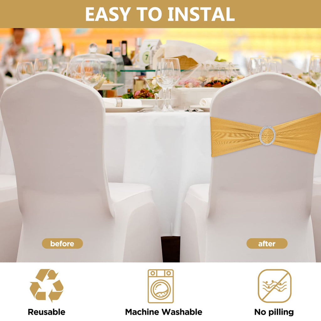 150 Pcs Gold Chair Sashes with Buckle, Stretch Bands