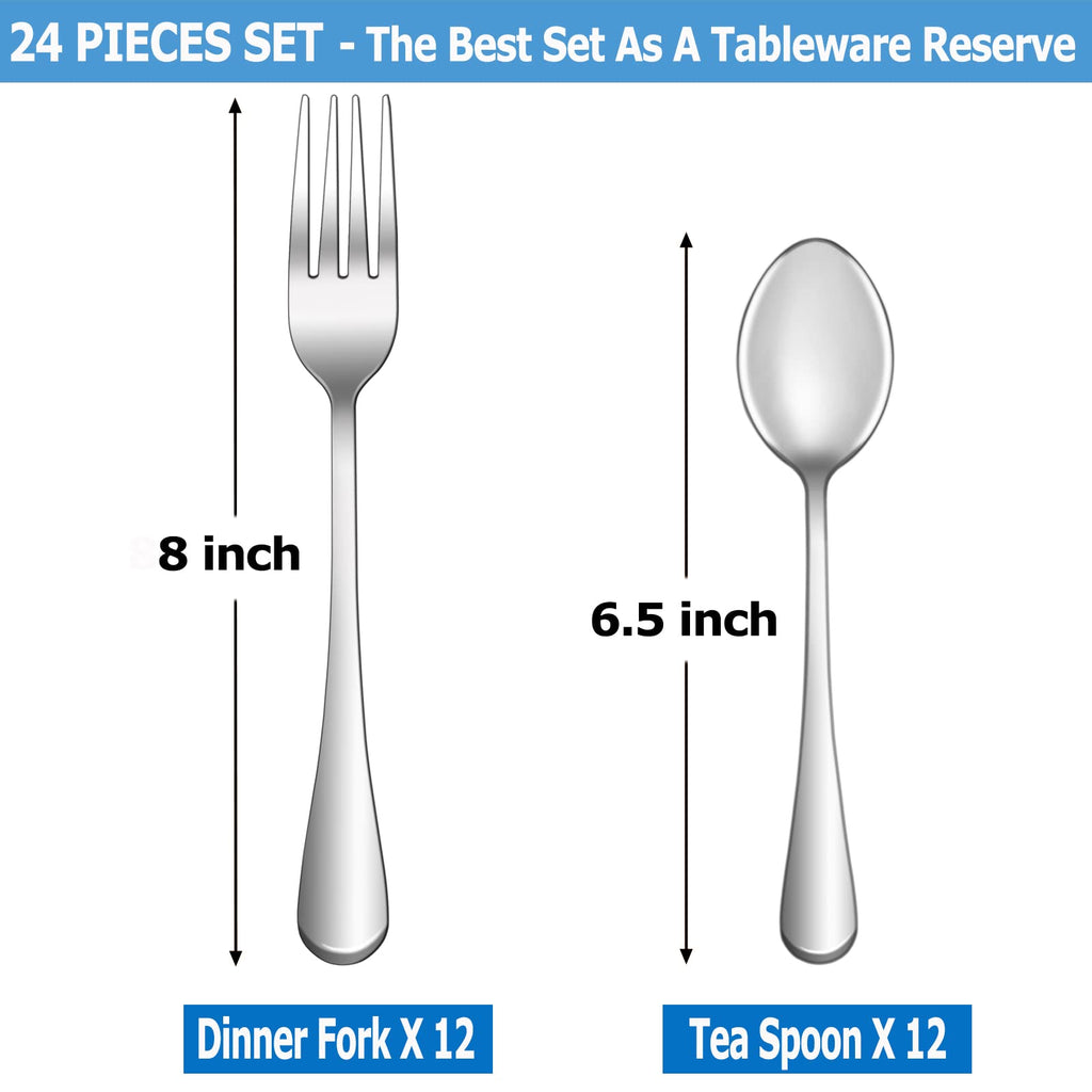 24 Pcs Forks and Spoons Silverware Set, Food Grade Stainless Steel Flatware Cutlery Set and Restaurant, Mirror
