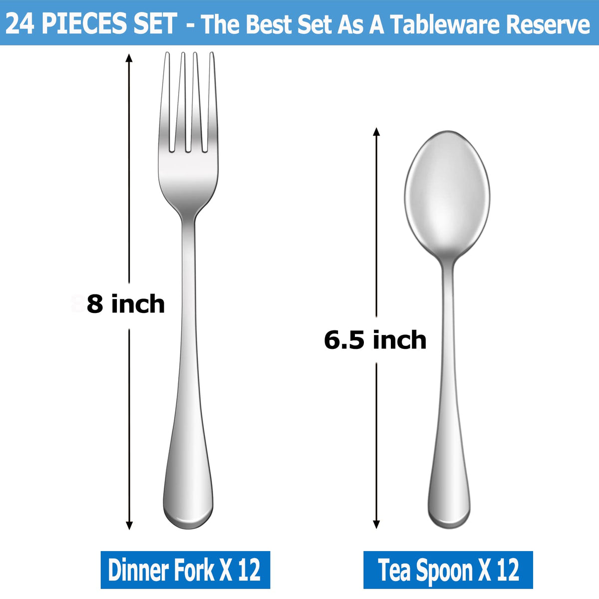 24 Pcs Forks and Spoons Silverware Set, Food Grade Stainless Steel Flatware Cutlery Set and Restaurant, Mirror