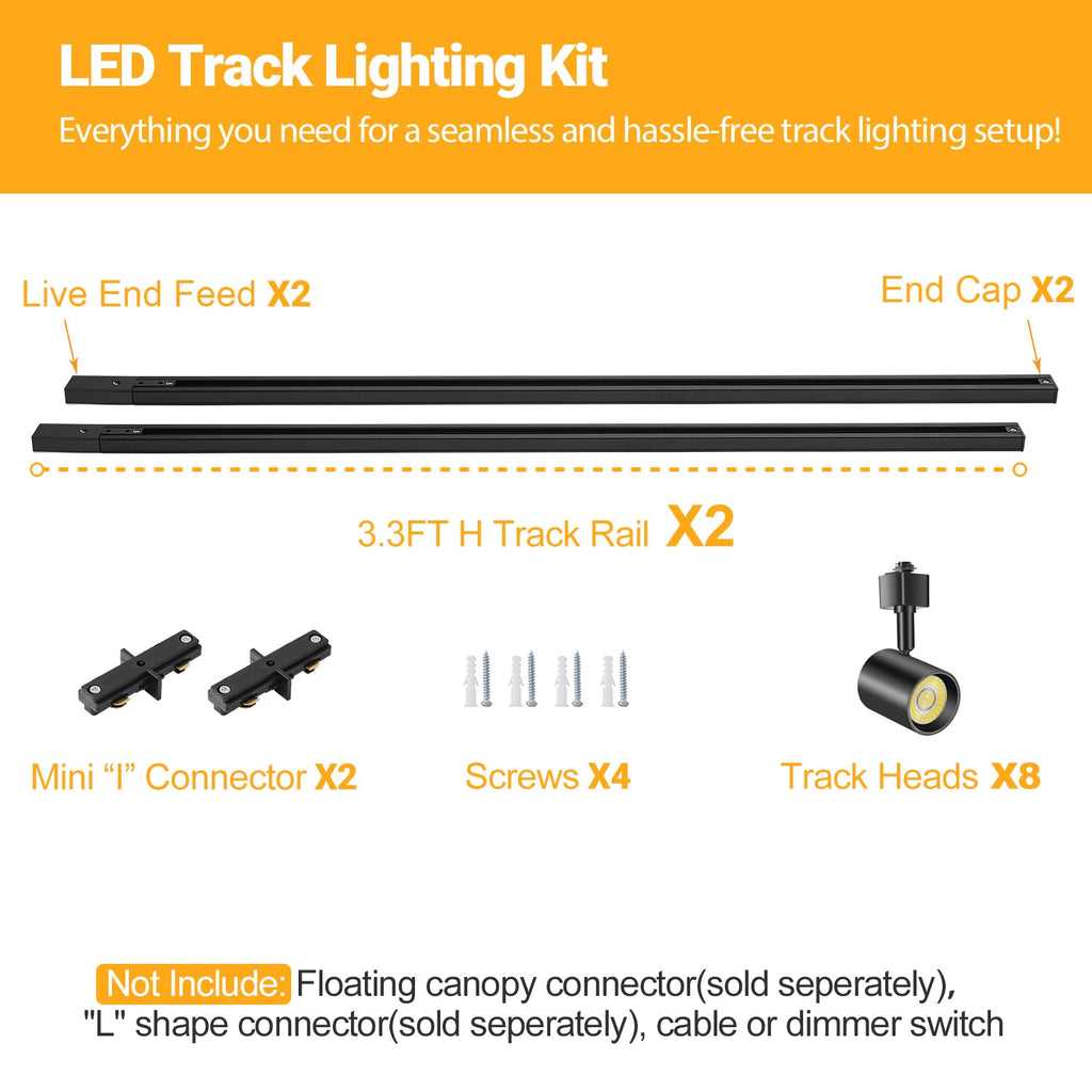 LED Track Lighting Kit with Track Rails, Black