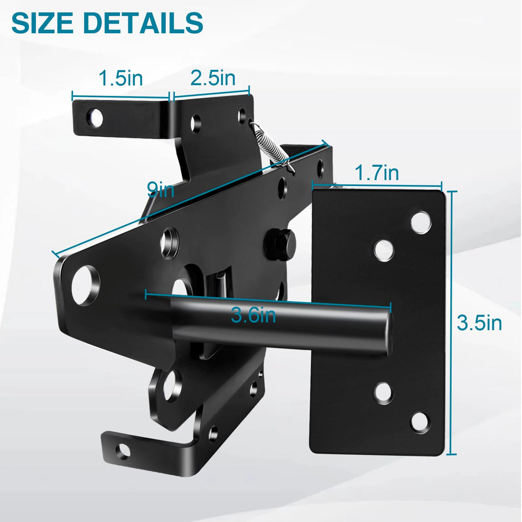 Self Locking Gate Latch and Gate Hinges Set Heavy Duty Hardware Hinges for Vinyl and Wood Fence with Installation